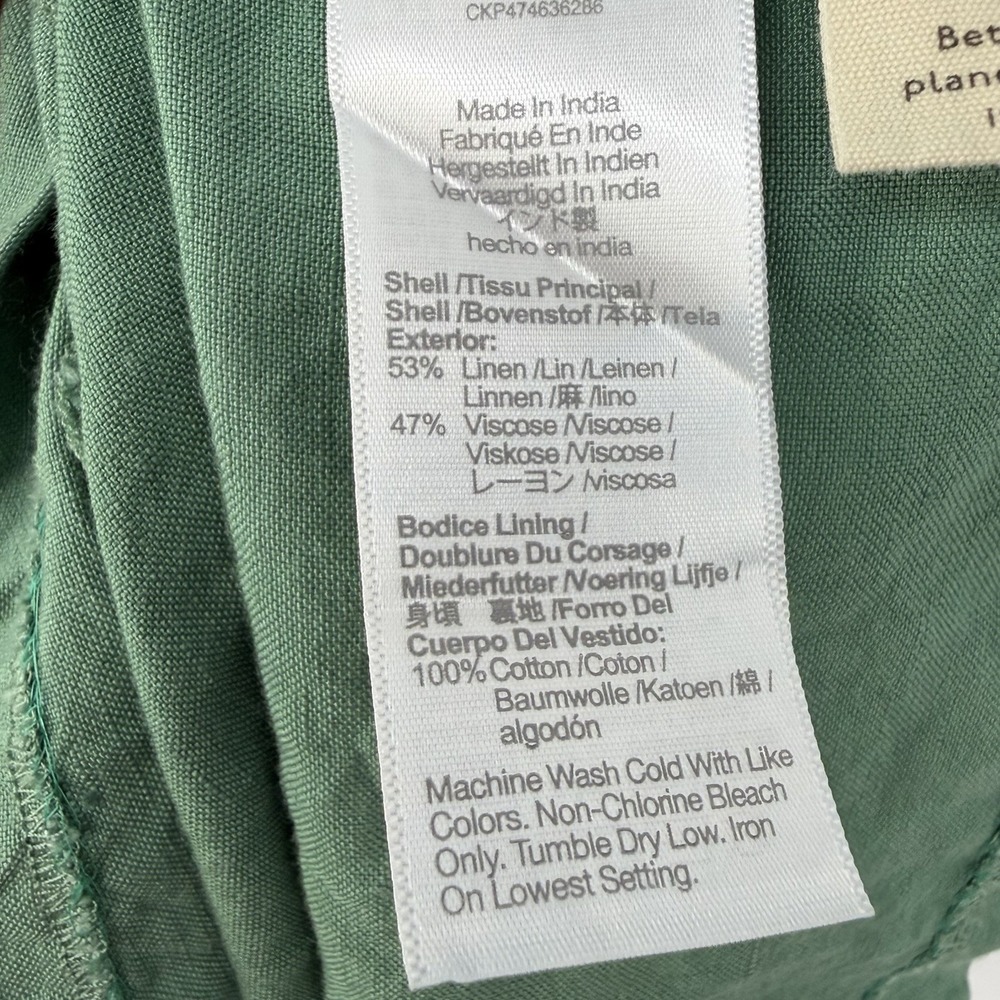 Madewell Tie-Back Midi Cami Dress 00 Boho Lagenlook Green Linen Blend Fairy Scan - Picture 10 of 16